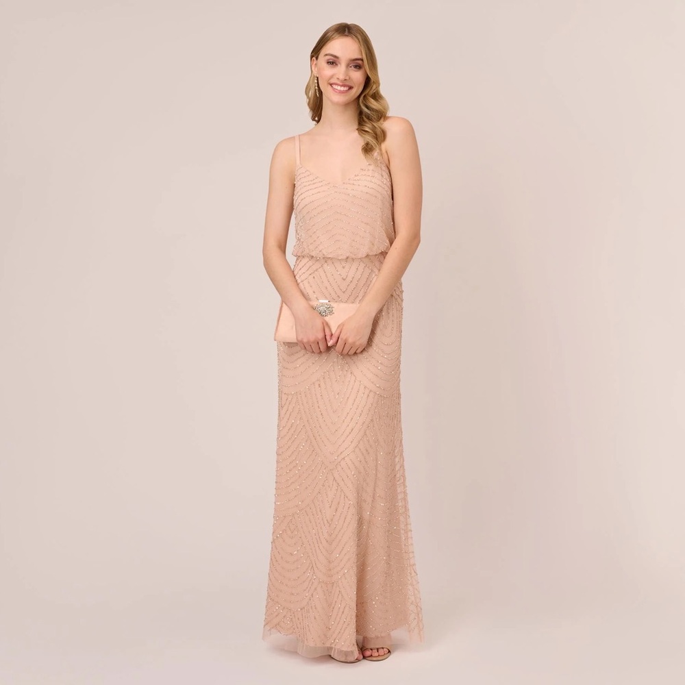 Adrianna Papell Art Deco Blush Evening Gown